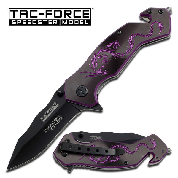Purple Black Dragon Blade Rescue Spring Assisted Pocket Knife - Tophatter's Army Products & Self Defense Collectible Weapons - Tophatter Daily Deals
